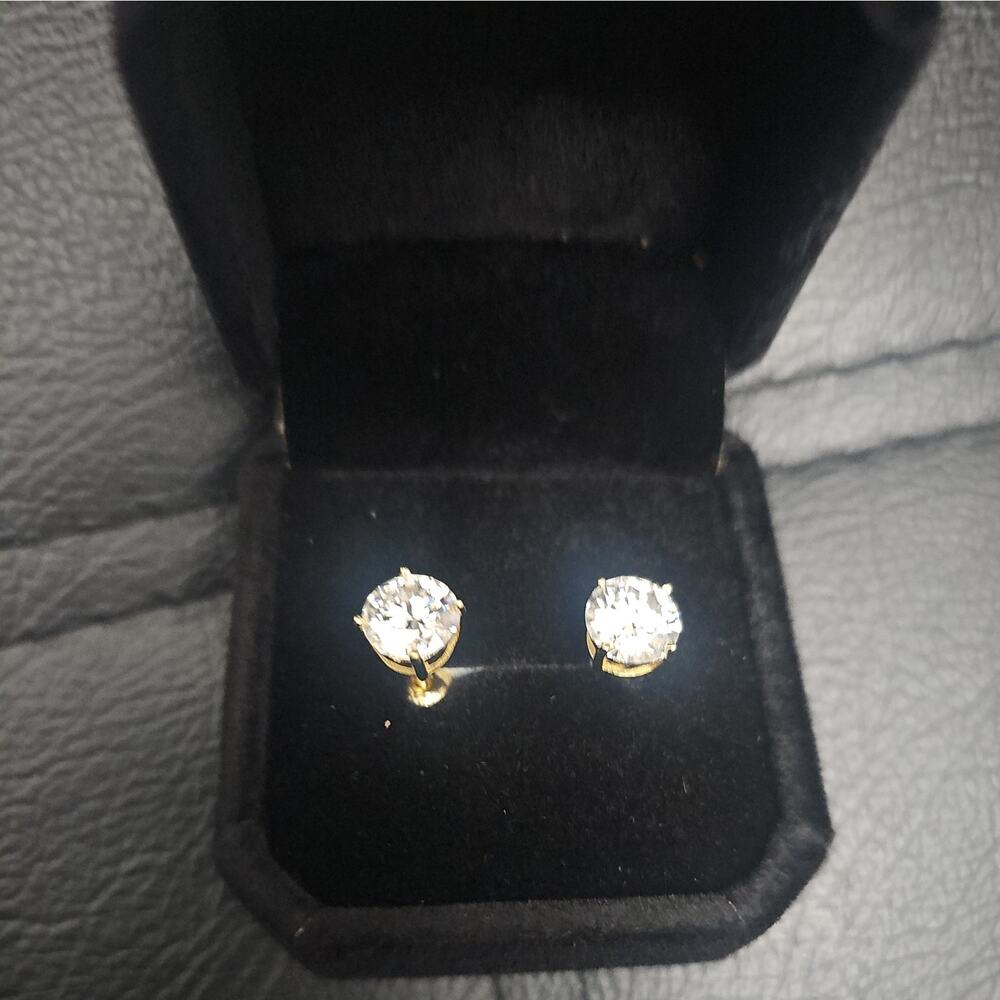 8mm gold plated sterling-4carat MOISSANITE Stud Earrings-passes diamond tester